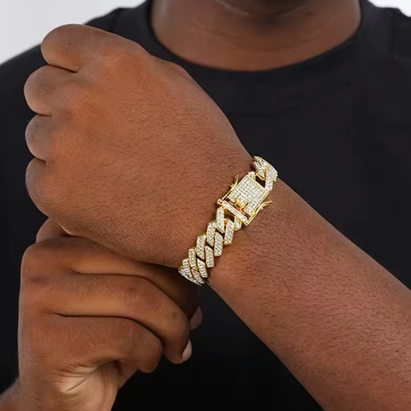 13MM Three Rows Iced Out Moissanite Diamond Link Cuban  Miami Cuban Mens 13mm Iced Out Bracelet 8”